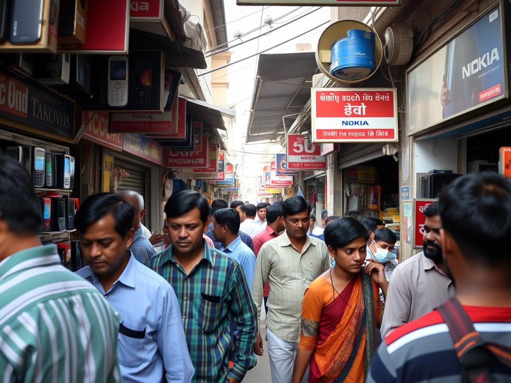 Electronics market in Bangladesh selling Nokia phones