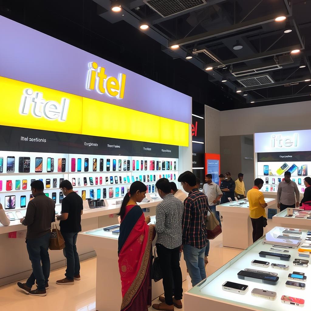 Itel mobile store in Bangladesh with customers exploring phones