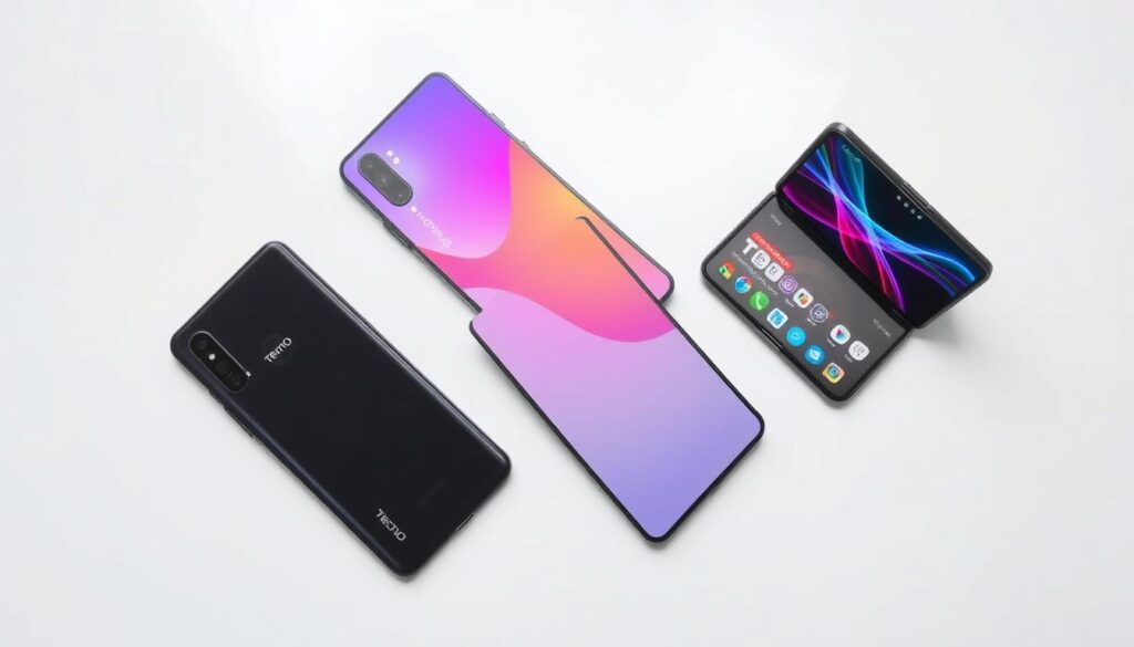 Latest Tecno mobile phones displayed with price tags in Bangladesh