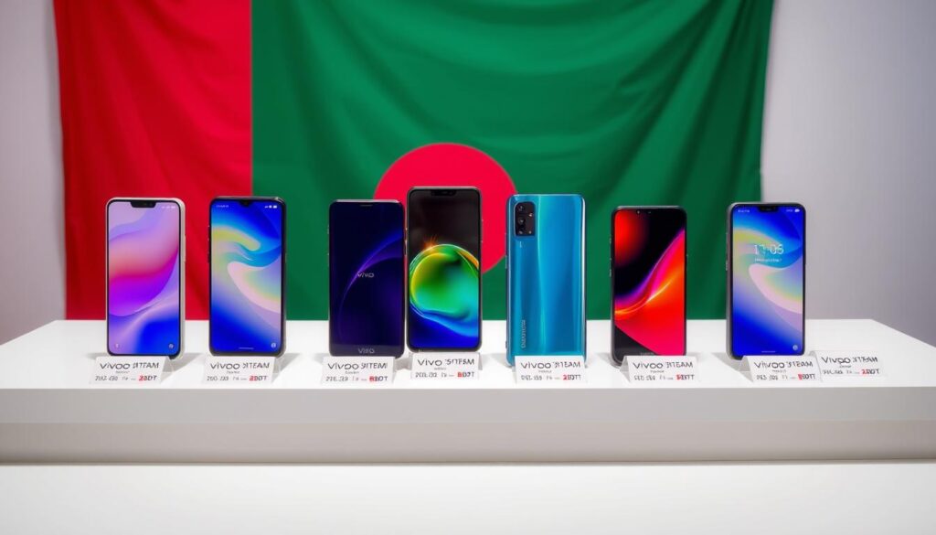 Latest Vivo smartphone models displayed with price tags in Bangladesh currency