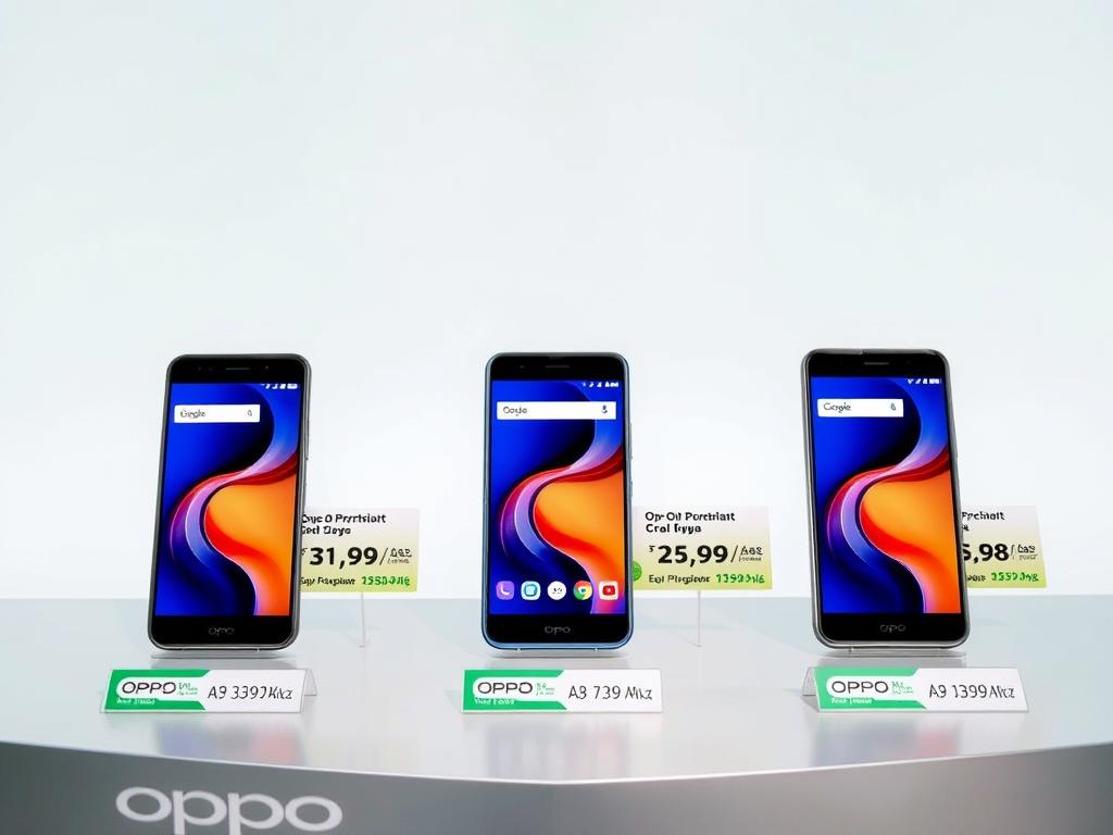 Oppo A series smartphones displayed with price tags in Bangladesh