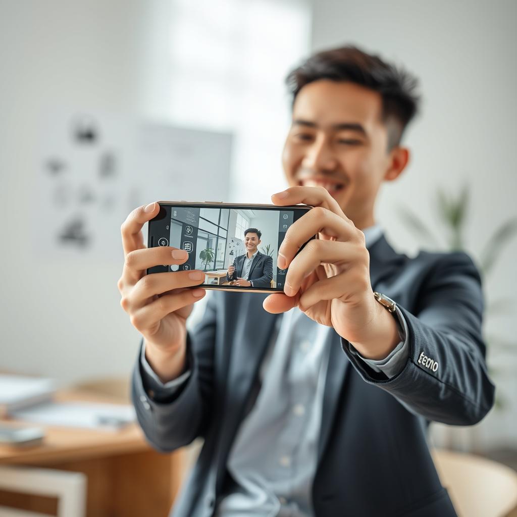 Professional using Tecno Camon series for photography and work