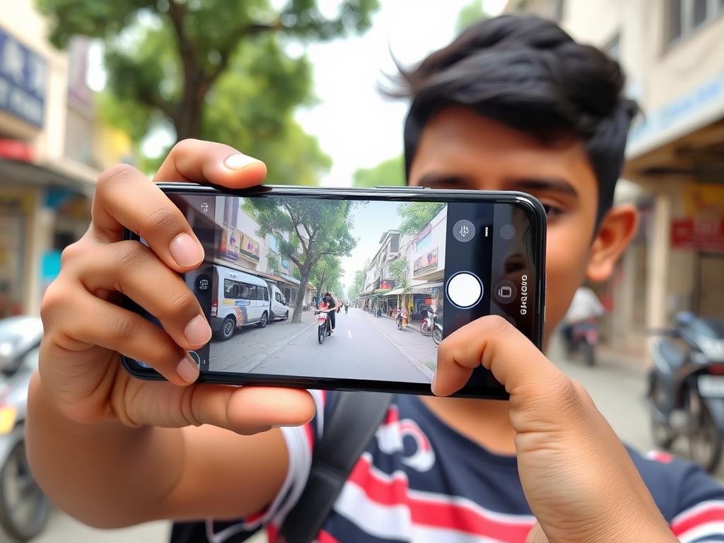 User reviewing the Realme Note 60 smartphone camera features