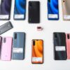 Various Xiaomi smartphone models displayed with price tags in Bangladeshi Taka