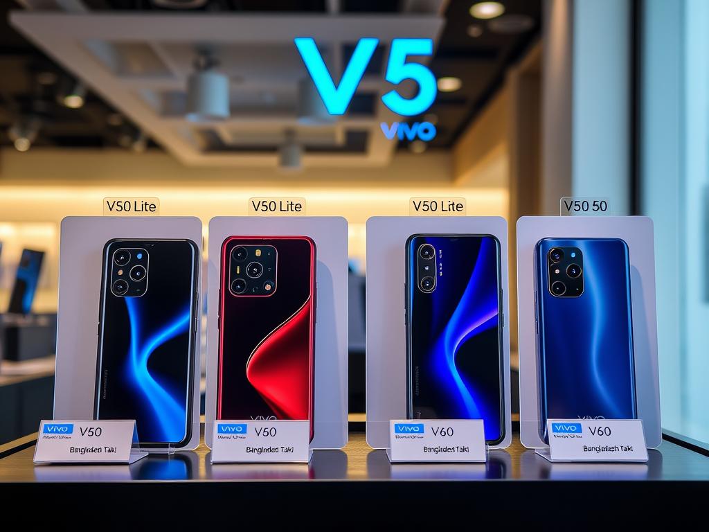 Vivo V series smartphones with price tags showing current vivo mobile price in Bangladesh