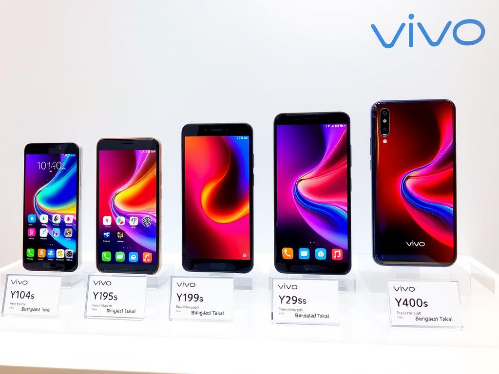 Vivo Y series smartphones displayed with price tags showing vivo mobile price in Bangladesh
