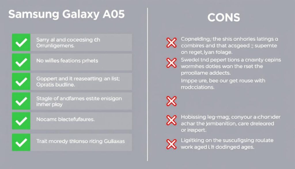 Samsung Galaxy A05s pros and cons visual comparison