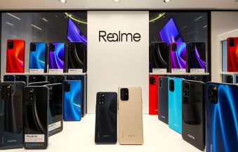 Latest Realme smartphone models displayed with price tags in Bangladesh