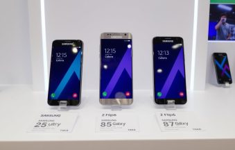 Latest Samsung mobile phones displayed with price tags in Bangladesh